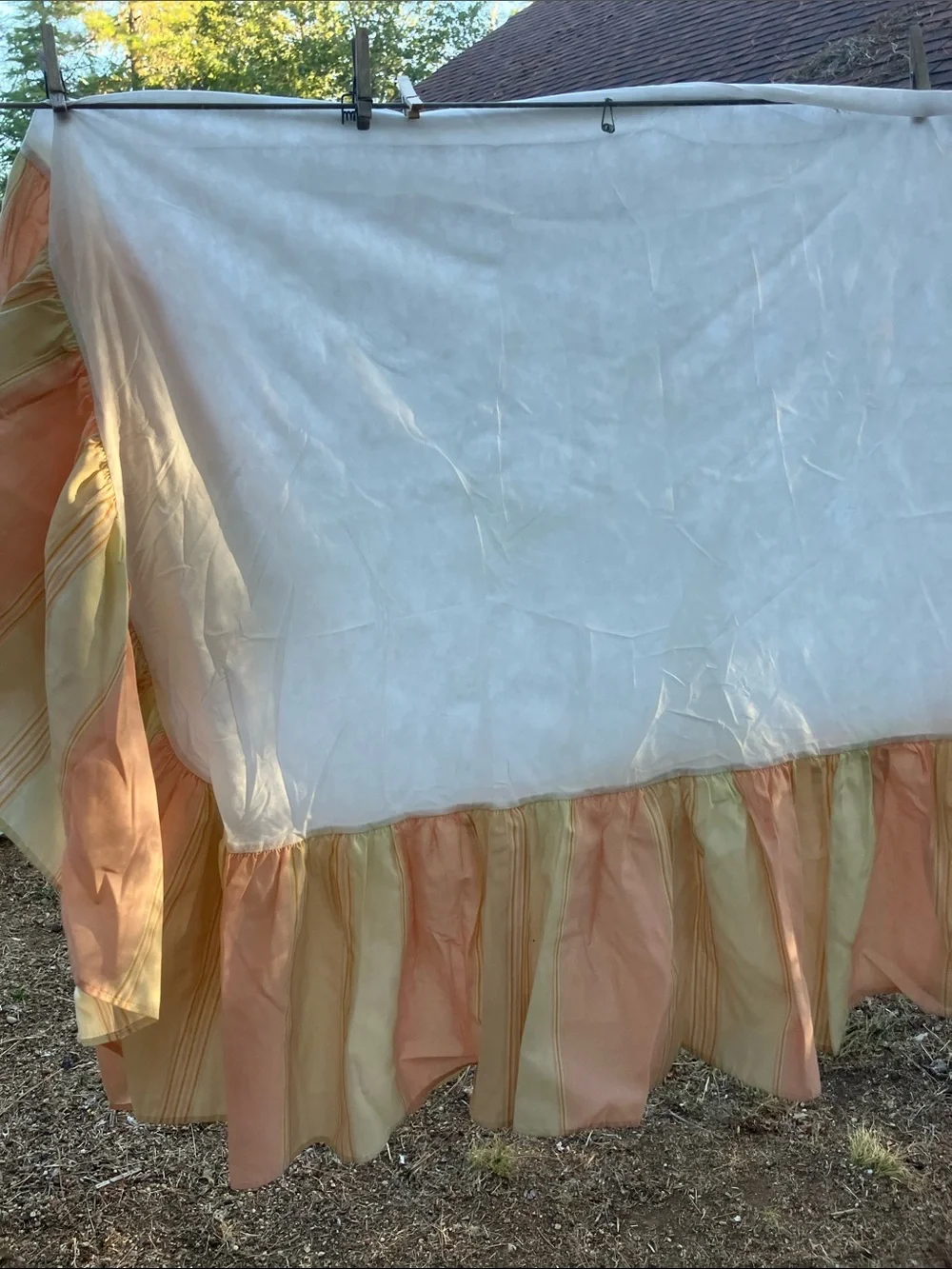 Pastel striped Full bed skirt and two pillow sham covers set made in USA